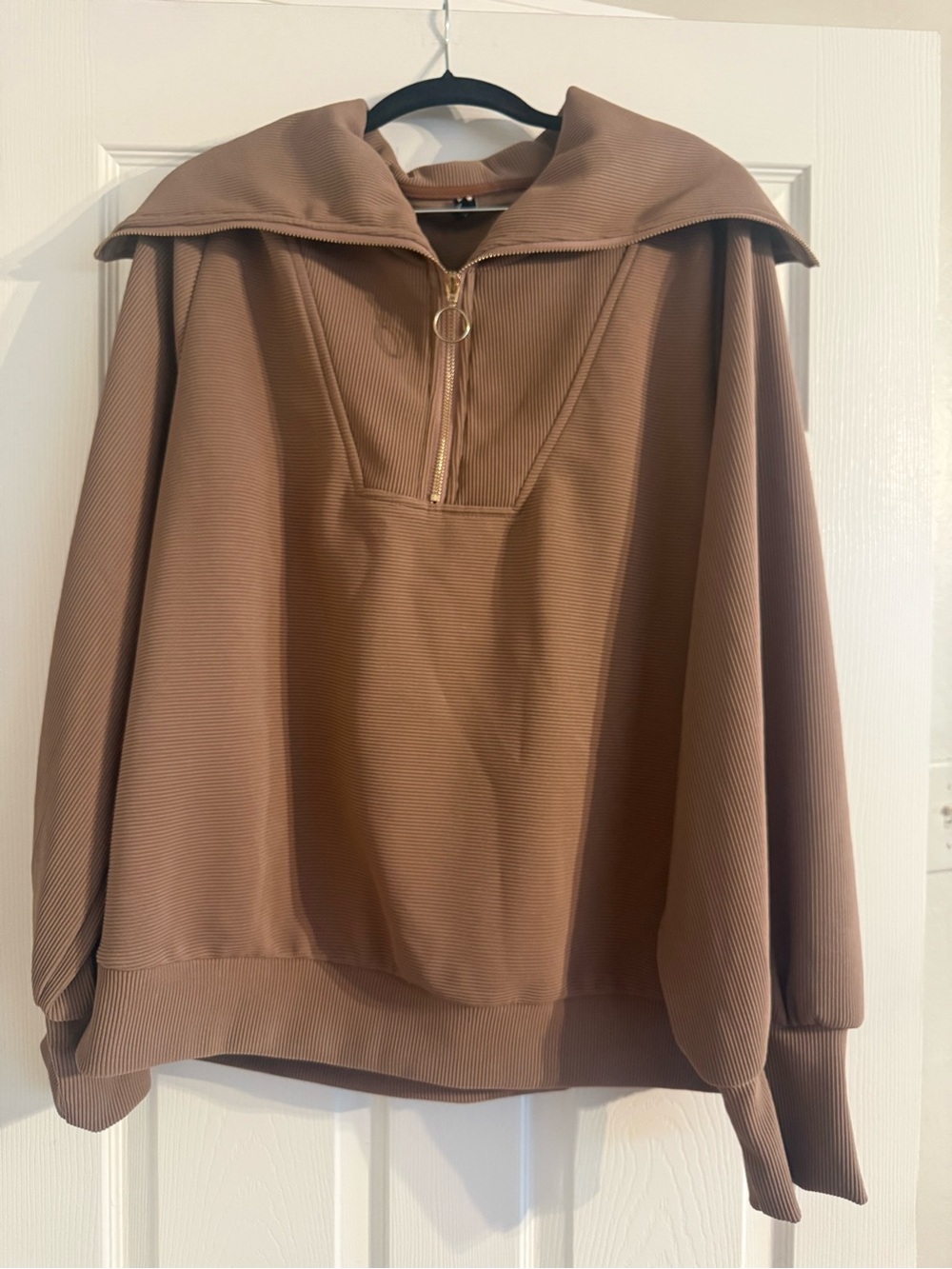 Brown Half-Zip Funnel Neck Sweater